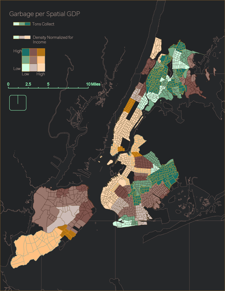 Garbage per Spatial GDP — bivariate map of waste and income in NYC
