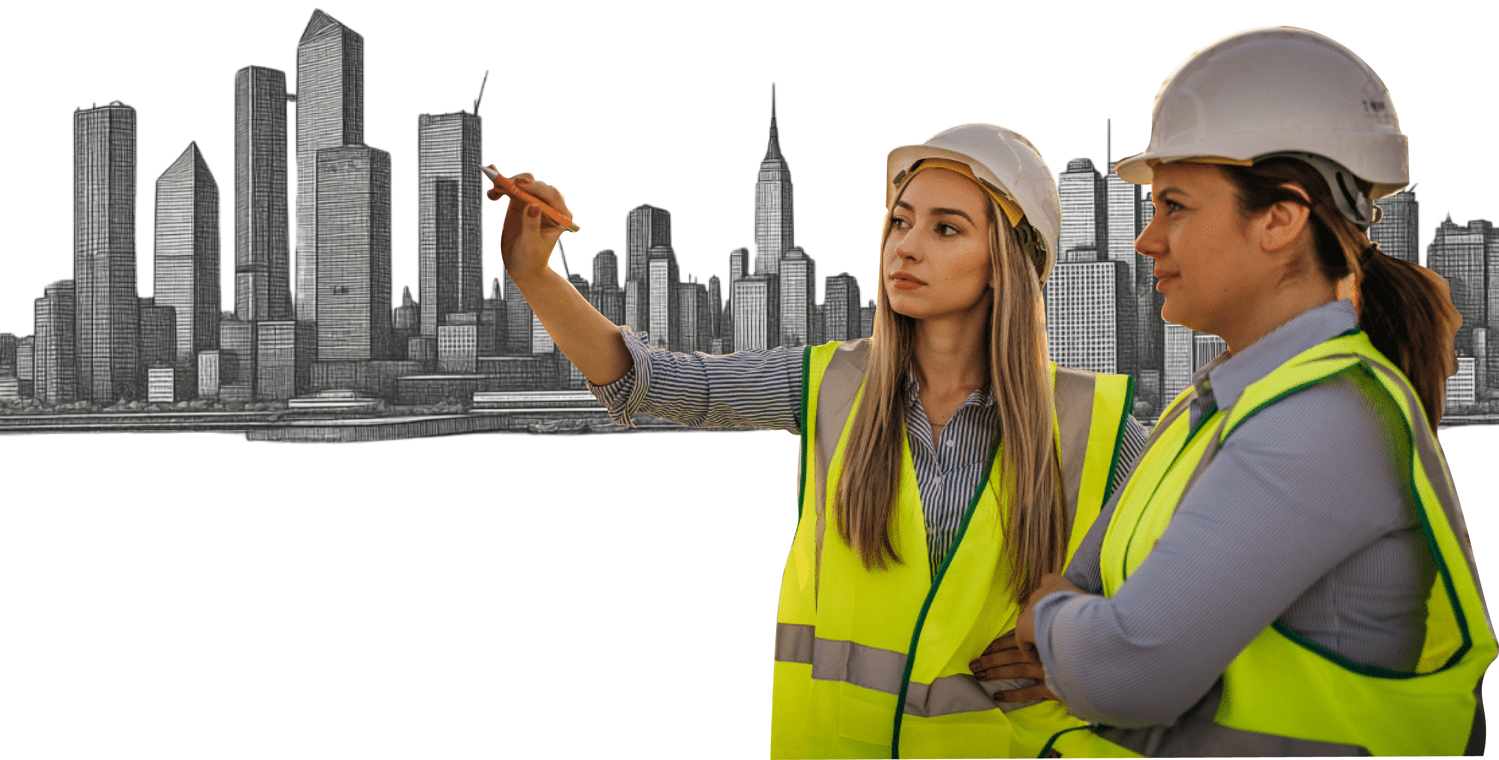 Engineers reviewing the NYC skyline — construction at the center of climate decisions