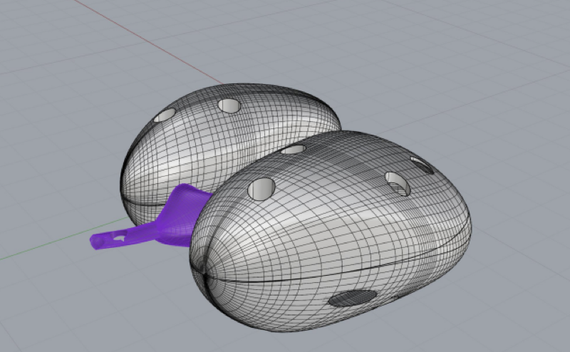 3D lung model in Rhino — wireframe view of sensor housing