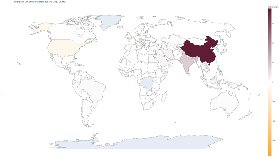 CO2 emissions change map produced with machine learning
